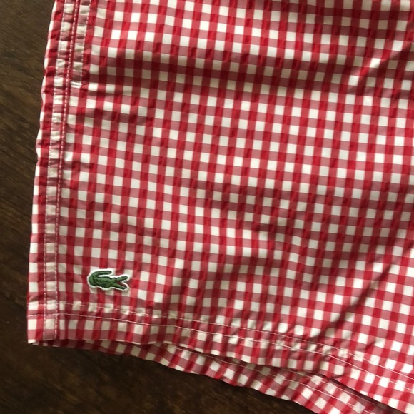 Lacoste 🐊 Swimsuits red and white squares Sz L - Picture 2 of 8